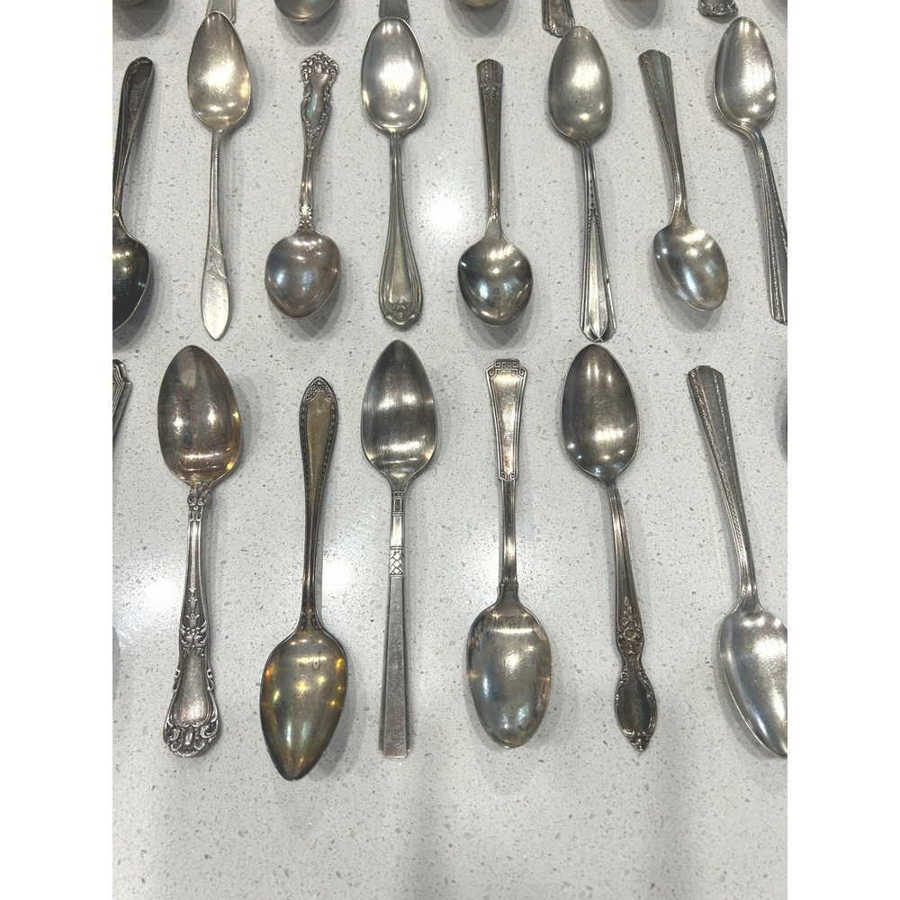 Vintage 48pc Silverplate Teaspoons Lot Mixed 1930s Antique Coffee Spoons Patina - Picture 6 of 11